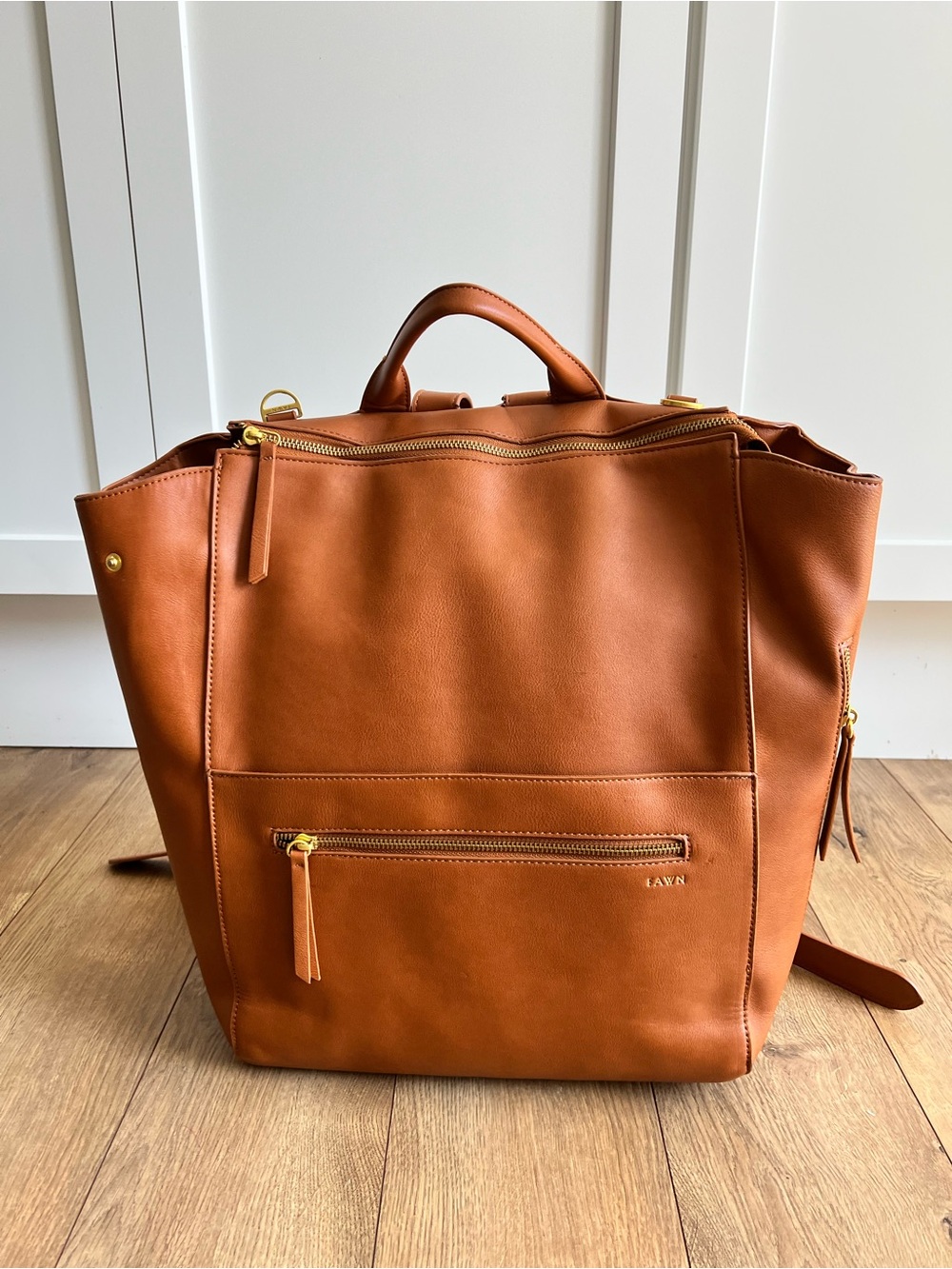FAWN square brown faux leather diaper bag & accessories